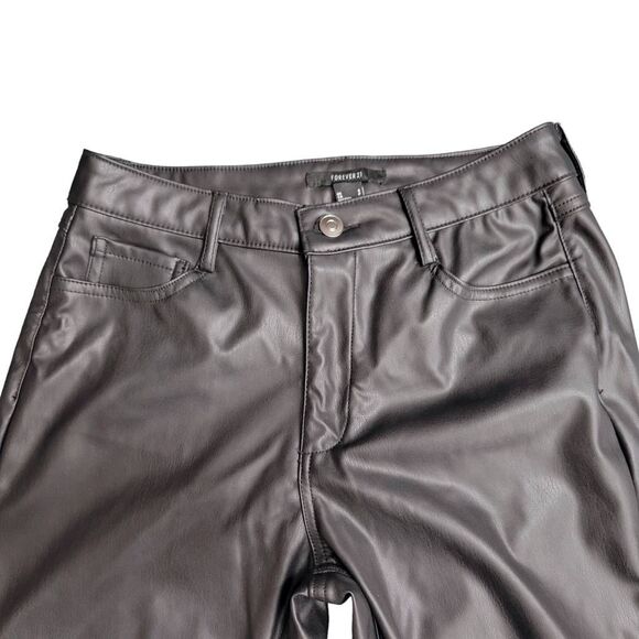 Forever 21 Black Faux Leather 70s Disco Retro Flare Pants Jeans - Picture 5 of 11